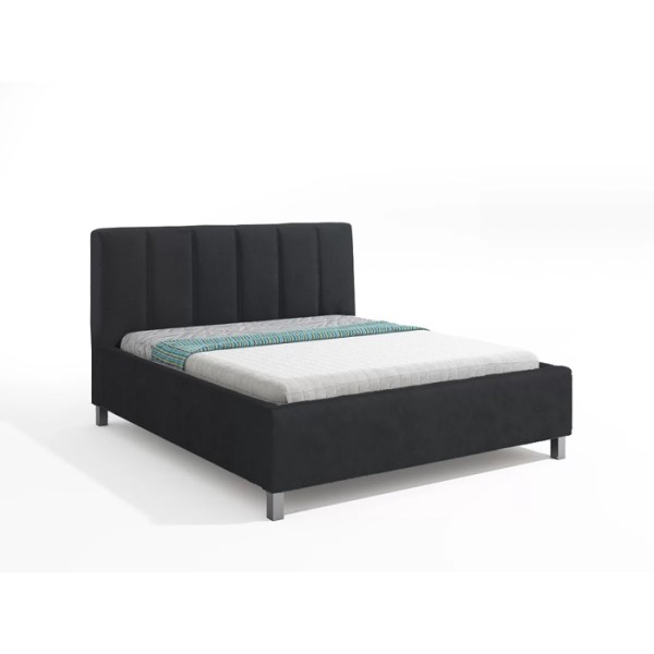 Pat Matrimonial, cu Lada de Depozitare, pentru Saltea de 160x200cm, Tapițat, Negru - model GRAY - cu Somiera Rabatabila [1]