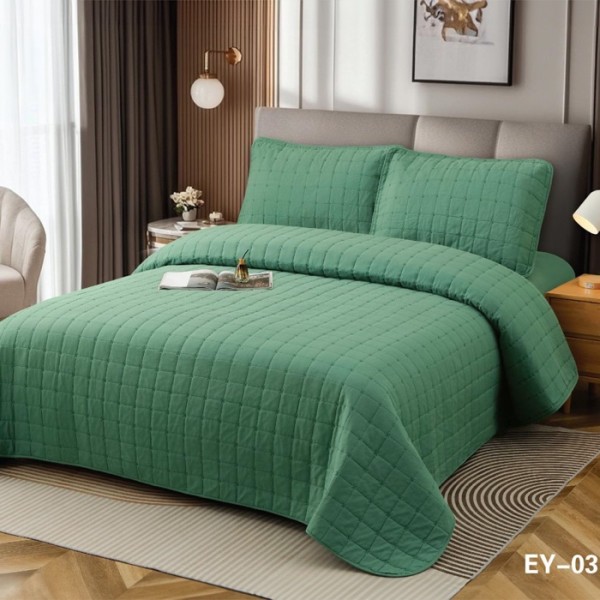 Set 4 Anotimpuri, Cuvertura Bumbac, 230x240cm, Matlasare in X + 2 Fete de Perna 60x80cm + Husa cu Elastic 180x200cm, Verde [1]