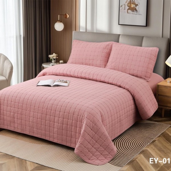 Set 4 Anotimpuri, Cuvertura Bumbac, 230x240cm, Matlasare in X + 2 Fete de Perna 60x80cm + Husa cu Elastic 180x200cm, Roz [1]