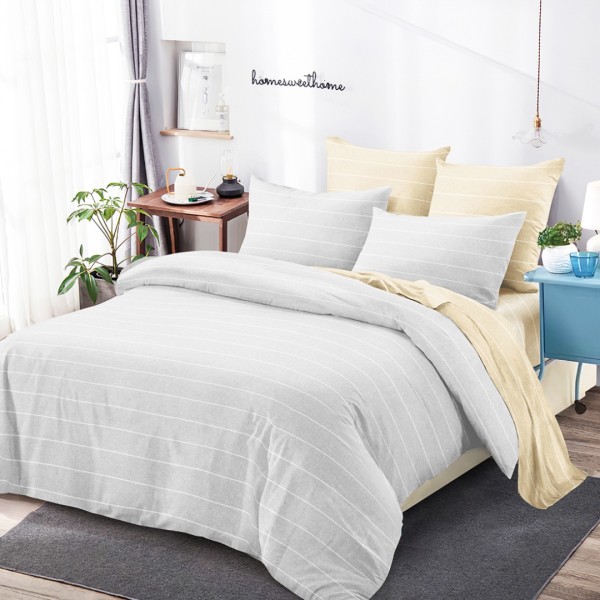 Lenjerie Pat Dublu, FINET, 6 piese, Gri, Bej, Dungi, Linii [1]