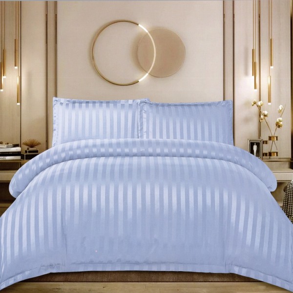 Lenjerie de Pat Dublu, HoReCa, 4 Piese tip Damasc Finetat - Lux, Confort și Întreținere Ușoară, Fără Călcare, Bleu [1]