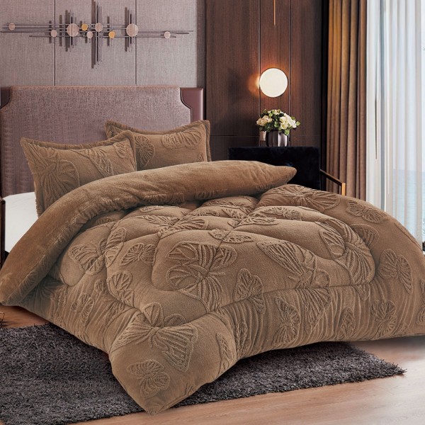 Pilota Cocolino gofrat 3D fluturi, cu blanita asortata, 200x230cm si 2 fete de perna 50x70cm, Maro [1]