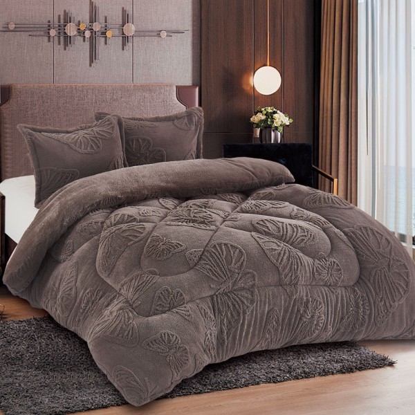 Pilota Cocolino gofrat 3D fluturi, cu blanita asortata, 200x230cm si 2 fete de perna 50x70cm, Gri inchis [1]