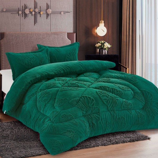 Pilota Cocolino gofrat 3D fluturi, cu blanita asortata, 200x230cm si 2 fete de perna 50x70cm, Verde smarald [1]