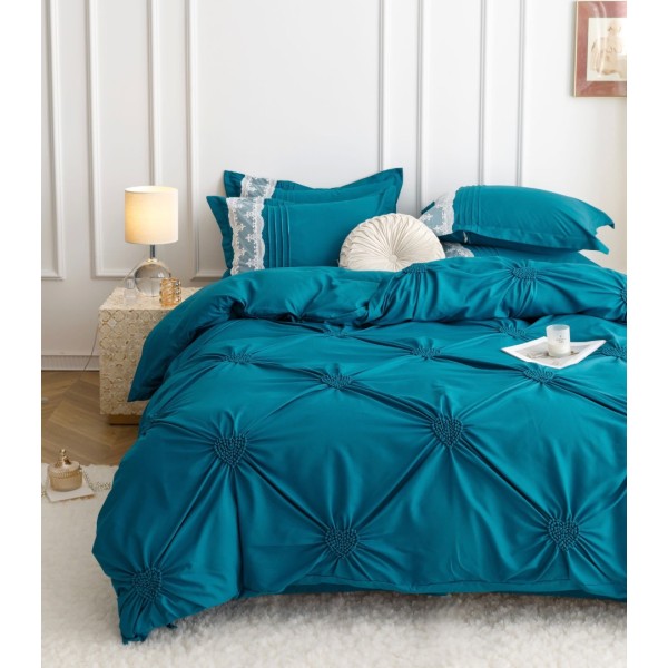 Lenjerie de Pat Premium, JOJO HOME, Finet Soft Touch, cu Inimioare din Pliuri Brodate, si Dantela Delicata, 6 Piese, Nesifonabilă și Durabilă, Turquoise [1]
