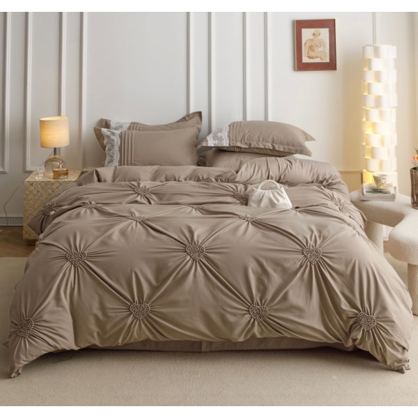 Lenjerie de Pat Premium, JOJO HOME, Finet Soft Touch, cu Inimioare din Pliuri Brodate, si Dantela Delicata, 6 Piese, Nesifonabilă și Durabilă, Grej [1]