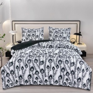 Lenjerie pat dublu, Super Pufoasa COCOLINO Creponata, 4 piese, Alb, Negru, Pene Lenjerie pat dublu, Super Pufoasa COCOLINO Creponata, 4 piese, Alb, Negru, Pene