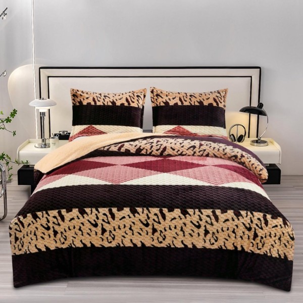 Lenjerie pat dublu, Super Pufoasa COCOLINO Creponata, 4 piese, Bej, Maro, Roșu, Forme Geometrice, Animal Print [1]