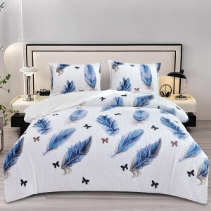 Lenjerie pat dublu, Super Pufoasa COCOLINO Creponata, 4 piese, Alb, Pene Albastre Lenjerie pat dublu, Super Pufoasa COCOLINO Creponata, 4 piese, Alb, Pene Albastre