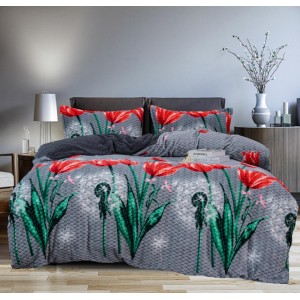 Lenjerie pat dublu, Super Pufoasa COCOLINO Creponata, 4 piese, Gri, Lalele Lenjerie pat dublu, Super Pufoasa COCOLINO Creponata, 4 piese, Gri, Lalele