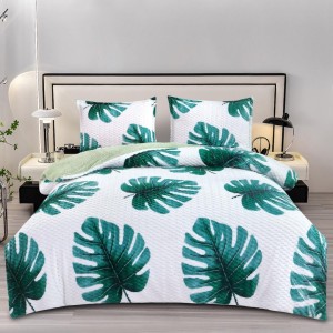 Lenjerie pat dublu, Super Pufoasa COCOLINO Creponata, 4 piese, Alb, Verde, Frunze Lenjerie pat dublu, Super Pufoasa COCOLINO Creponata, 4 piese, Alb, Verde, Frunze