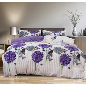 Lenjerie pat dublu, Super Pufoasa COCOLINO Creponata, 4 piese, Alb, Mov, Papadii