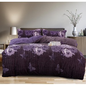 Lenjerie pat dublu, Super Pufoasa COCOLINO Creponata, 4 piese, Mov, Flori Lenjerie pat dublu, Super Pufoasa COCOLINO Creponata, 4 piese, Mov, Flori