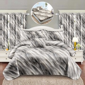 Set Lenjerie pat dublu cu Elastic + 2 draperii, finet, 8 piese, Gri, Model Clasic