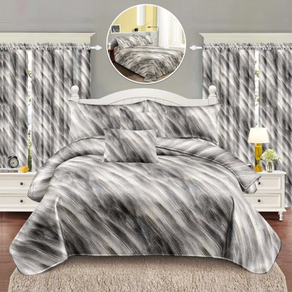 Set Lenjerie pat dublu (140x200cm, 160x200cm, 180x200cm) + 2 draperii, finet, 8 piese, Gri, Model Clasic [1]