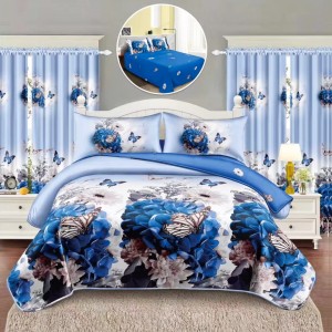 Lenjerie Pat Single, FINET, 6 piese, cu 2 DRAPERII INCLUSE, Alb, Albastru, Flori, Fluturi Lenjerie Pat Single, FINET, 6 piese, cu 2 DRAPERII INCLUSE, Alb, Albastru, Flori, Fluturi