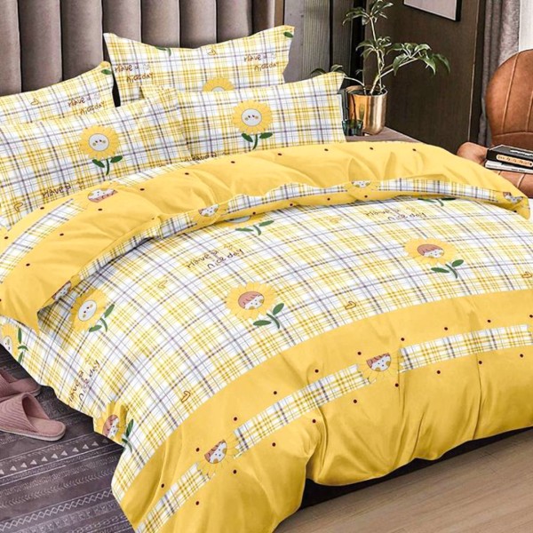 Lenjerie pat dublu (140x200cm, 160x200cm, 180x200cm), FINET Satinat, 6 piese, Galben, Flori [1]