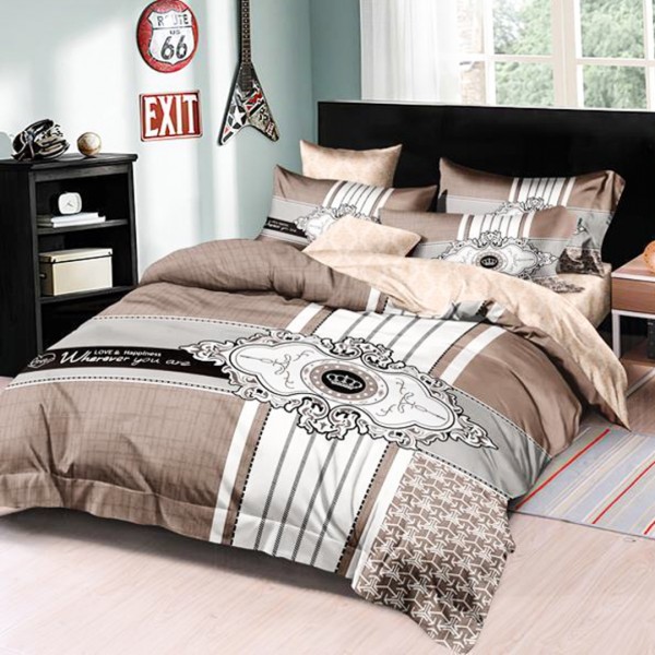 Lenjerie pat dublu (140x200cm, 160x200cm, 180x200cm), FINET Satinat, 6 piese, Maro, Bej, Model Clasic [1]