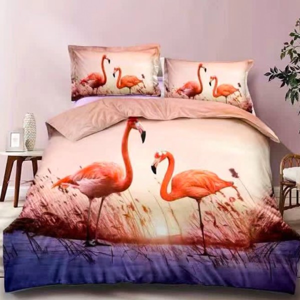 Lenjerie pat dublu (140x200cm, 160x200cm, 180x200cm), FINET Satinat, 6 piese, Roz, Mov, Flamingo [1]