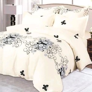 Lenjerie pat dublu (140x200cm, 160x200cm, 180x200cm), FINET Satinat, 6 piese, Crem, Fluturi