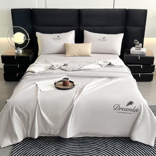 Set Luxury cu PILOTA de VARA (140x200cm, 160x200cm, 180x200cm), Atingere de Gheata, MATASE SATINATA, 4 piese, Alb [1]