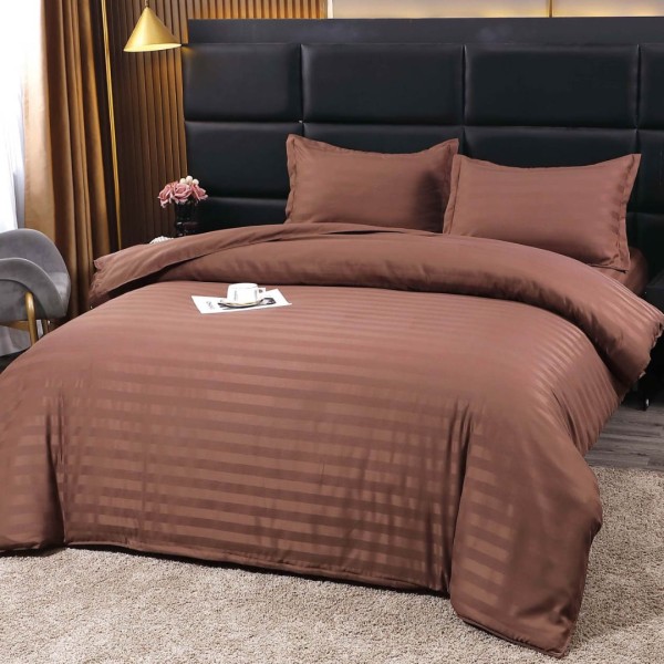 Lenjerie HoReCa, pat dublu, Damasc Finetat Deluxe cu Elastic, 4 piese, Maro [1]