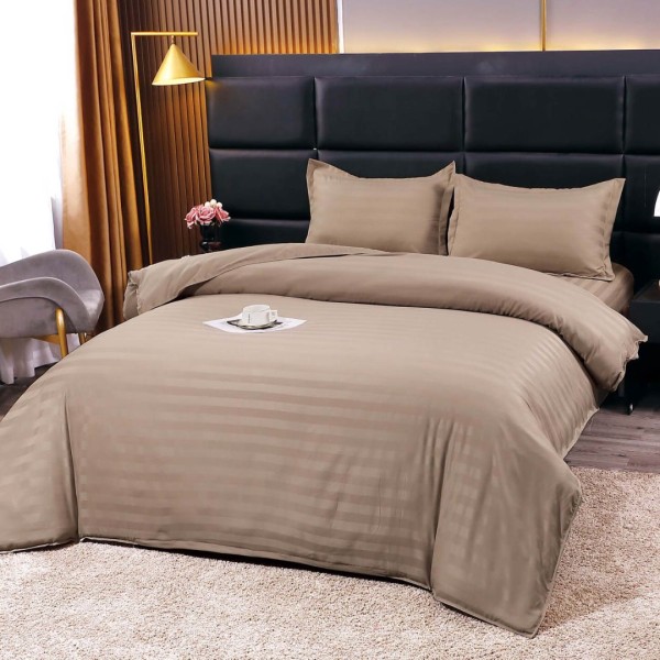 Lenjerie HoReCa, pat dublu, Damasc Finetat Deluxe cu Elastic, 4 piese, Cappuccino [1]