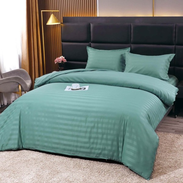 Lenjerie HoReCa, pat dublu, Damasc Finetat Deluxe cu Elastic, 4 piese, Menta [1]