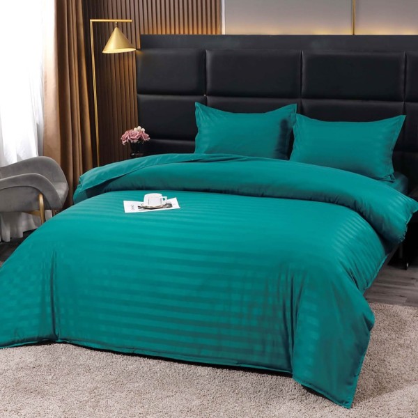 Lenjerie HoReCa, pat dublu, Damasc Finetat Deluxe cu Elastic, 4 piese, Turquoise [1]