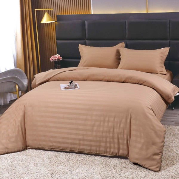 Lenjerie HoReCa, pat dublu, Damasc Finetat Deluxe cu Elastic, 4 piese, Cafeniu [1]