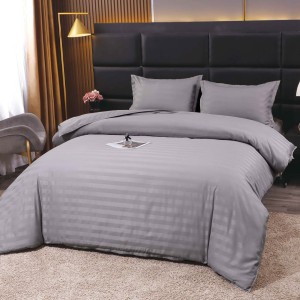 Lenjerie HoReCa, pat dublu, Damasc Finetat Deluxe cu Elastic, 4 piese, Gri