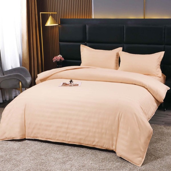 Lenjerie HoReCa, pat dublu, Damasc Finetat Deluxe cu Elastic, 4 piese, Crem [1]