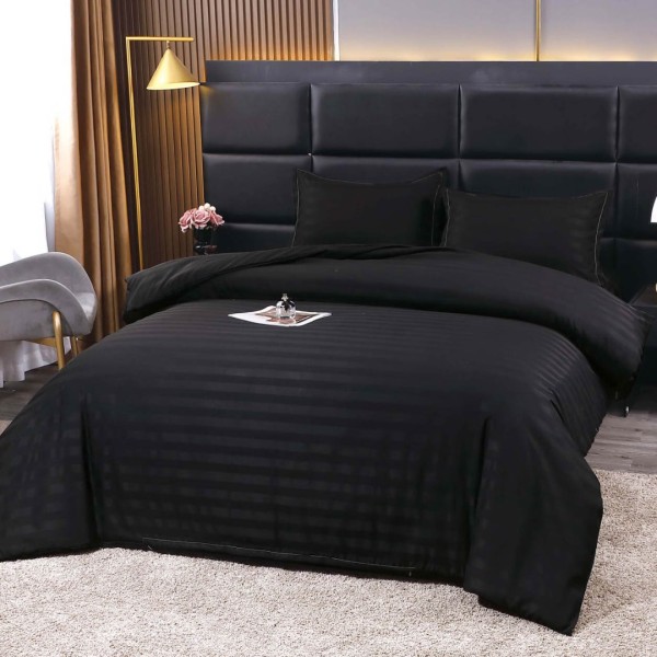 Lenjerie HoReCa, pat dublu, Damasc Finetat Deluxe cu Elastic, 4 piese, Negru [1]