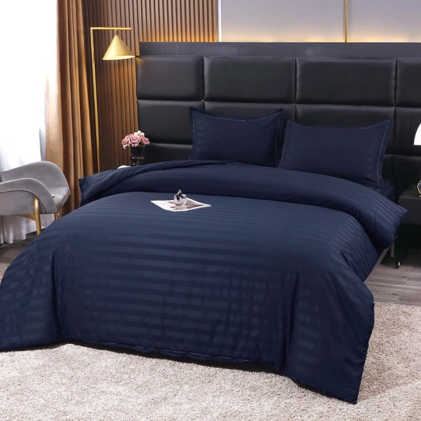 Lenjerie HoReCa, pat dublu, Damasc Finetat Deluxe cu Elastic, 4 piese, Bleumarin [1]