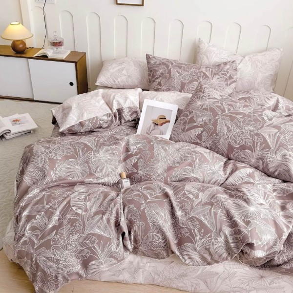 Lenjerie pat dublu,  FINET, 6 piese, Jojo Home, Cappuccino, Crem, Frunze [1]