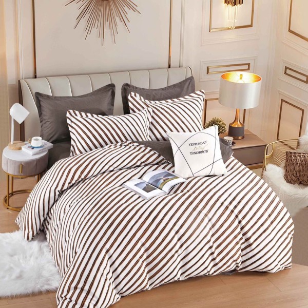 Lenjerie pat dublu,  FINET, 6 piese, Jojo Home, Crem, Maro, Dungi [1]
