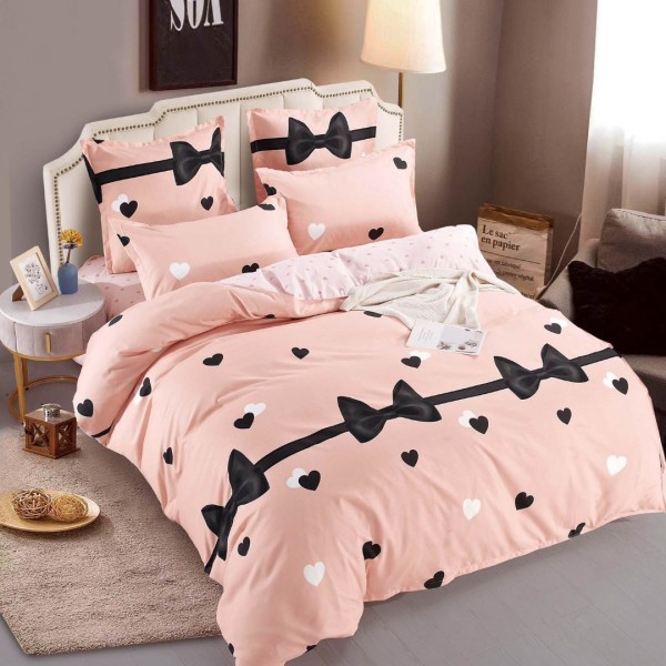 Lenjerie pat dublu,  FINET, 6 piese, Jojo Home, Roz Piersicuta, Fundite [1]