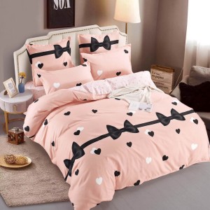 Lenjerie pat dublu, FINET, 6 piese, cu ELASTIC, Jojo Home, Roz Piersicuta, Fundite