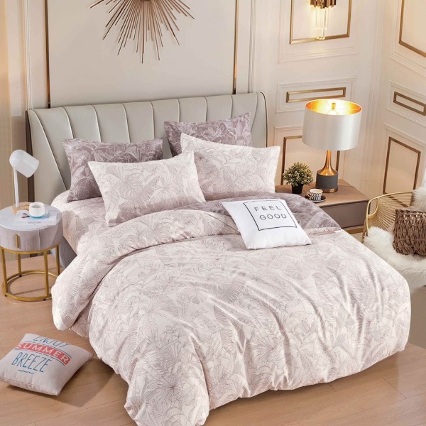 Lenjerie pat dublu, FINET, 6 piese, cu ELASTIC, Jojo Home, Bej, Fruze [1]