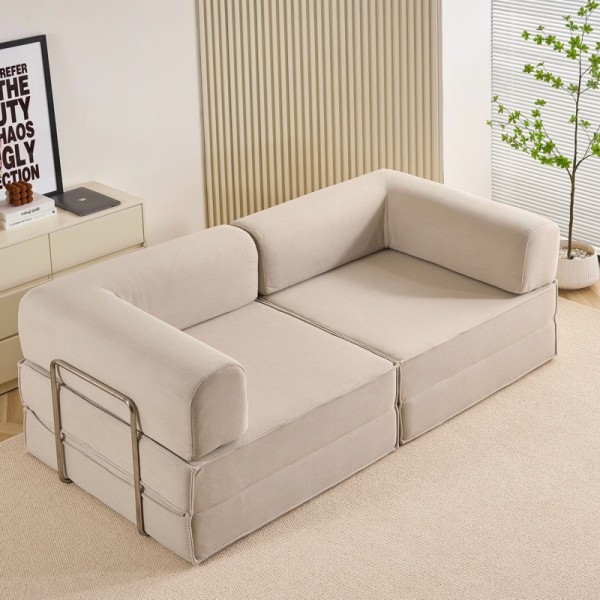 Canapea Modulara , Extensibila, cu Susținere Ergonomică Modularis HD Foam, Catifea Reiata, Ivoire [1]