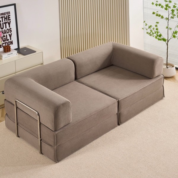 Canapea Modulara , Extensibila, cu Susținere Ergonomică Modularis HD Foam, Catifea Reiata, Bej [1]