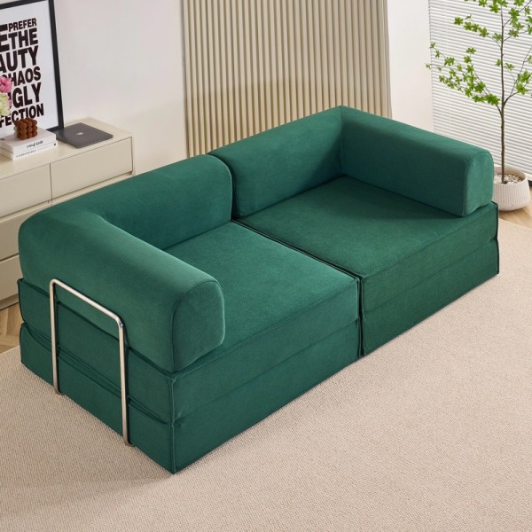 Canapea Modulara , Extensibila, cu Susținere Ergonomică Modularis HD Foam, Catifea Reiata, Verde [1]