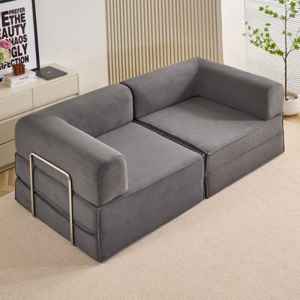 Canapea Modulara , Extensibila, cu Susținere Ergonomică Modularis HD Foam, Catifea Reiata, Gri [1]