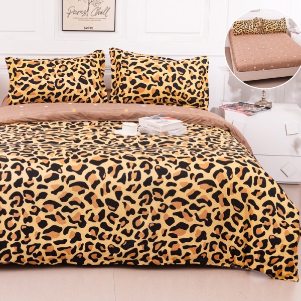Lenjerie pat dublu cu Elastic (160x200cm si 180x200cm), bumbac satinat, Bej, Negru, Animal Print [1]
