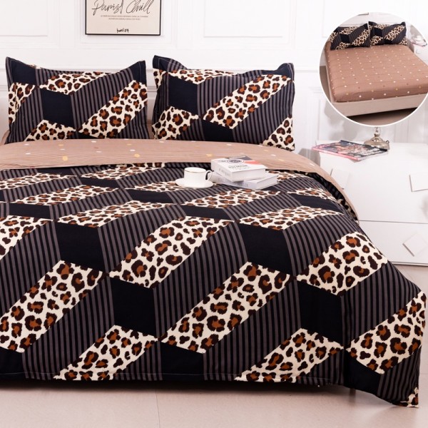 Lenjerie pat dublu cu Elastic (160x200cm si 180x200cm), bumbac satinat, Negru, Bej, Animal Print [1]