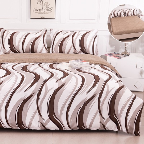 Lenjerie pat dublu cu Elastic (160x200cm si 180x200cm), bumbac satinat, Ivoire, Bej, Maro, Dungi [1]