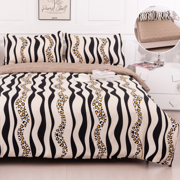 Lenjerie pat dublu cu Elastic (160x200cm si 180x200cm), bumbac satinat, Crem, Negru, Dungi, Animal Print [1]
