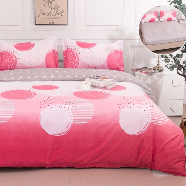 Lenjerie pat dublu cu Elastic (160x200cm si 180x200cm), bumbac satinat, Roz, Buline [1]