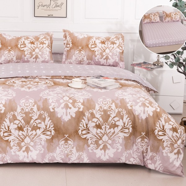 Lenjerie pat dublu cu Elastic (160x200cm si 180x200cm), bumbac satinat, Bej, Model Oriental [1]