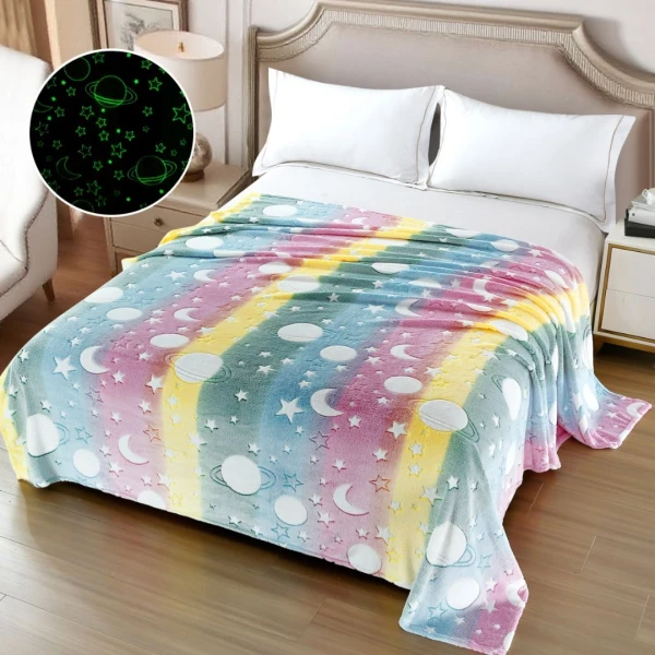   Pătură Cocolino Pufoasa, Premium, cu Model Fluorescent, 200x230 cm – Confort și Eleganță de la Johny Home Pucioasa, Multicolor, Planete [1]